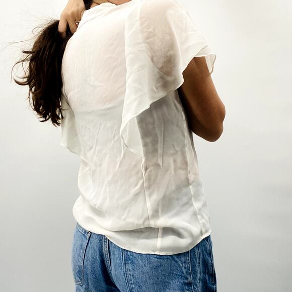 Go Silk white flutter sleeve silk flowy blouse - Picture 6 of 7